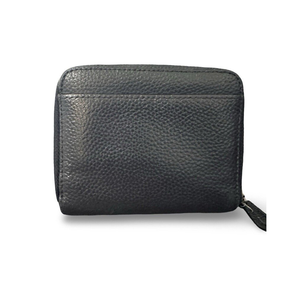 Coach Black Pebbled Leather Small Zip Around Wallet Coin Purse Gold Logo Good - Picture 2 of 8